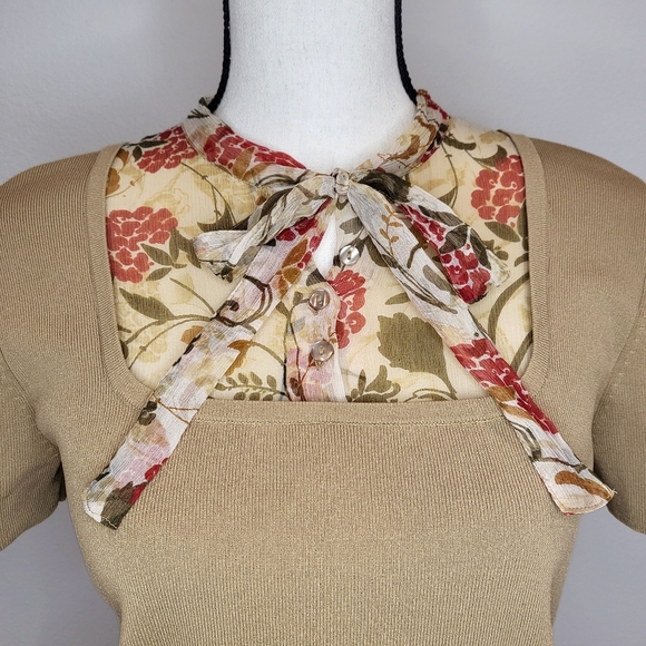 Modern Images Tan Botanical Neck-Tie Blouse - Picture 3 of 7